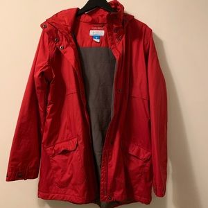 BRIGHT RED COLUMBIA RAIN JACKET
